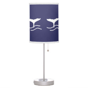 White Whale tails on blue background Table Lamp