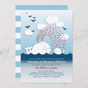 White Whales Cute Couples Baby Shower Invite by pinkpinetree at Zazzle
