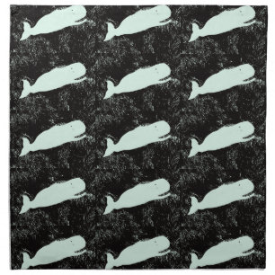 white whales on black napkins