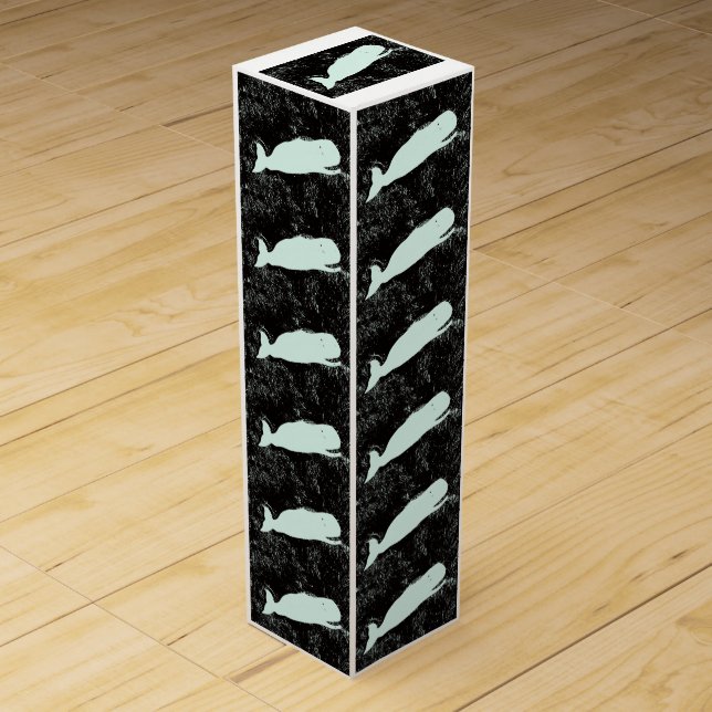 white whales on black wine gift box (Front)