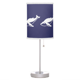 White Whales on blue background Table Lamp