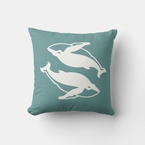 white whales  on grey blue pillow