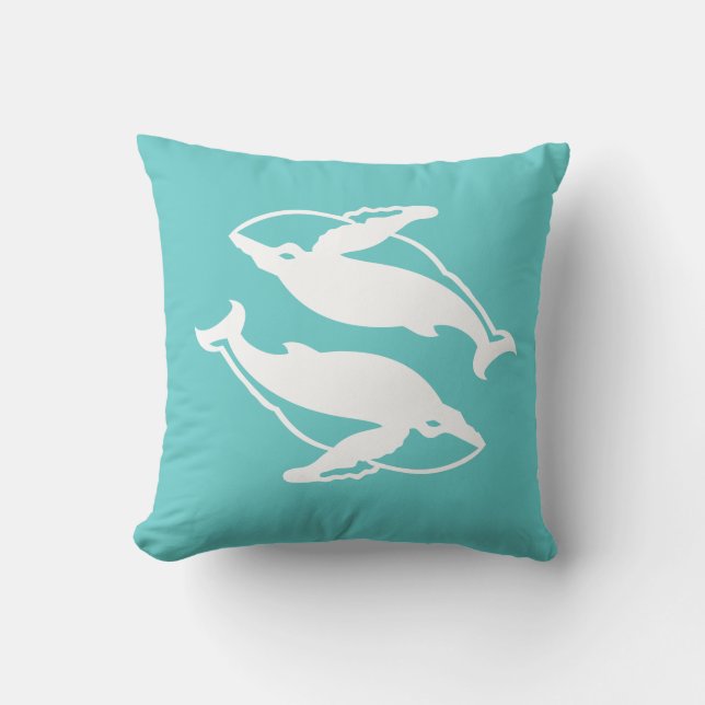 white whales  on teal blue pillow (Front)