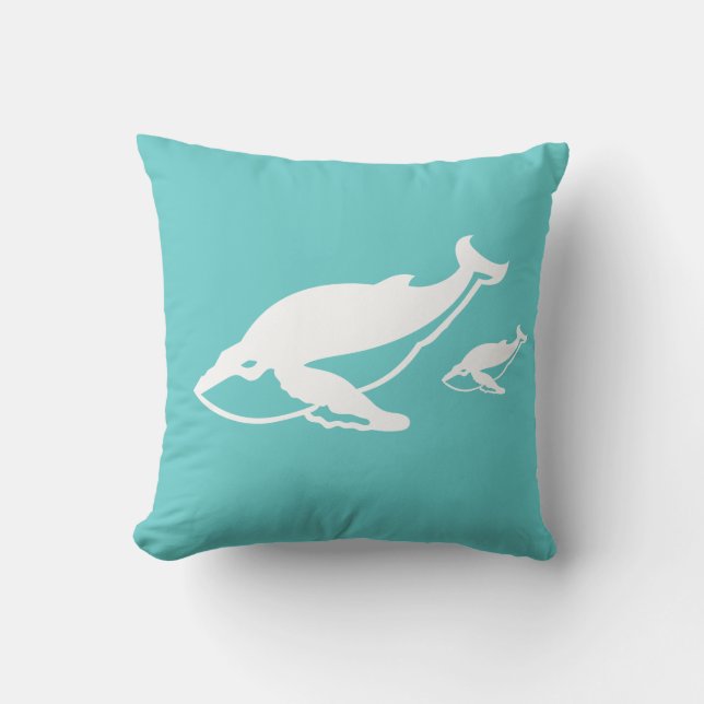 white whales  on teal blue pillow (Front)