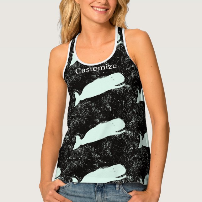 White whales pattern Thunder_Cove Tank Top (Front)