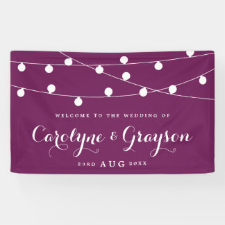 White Whimsical Fairy Lights Purple Wedding Banner