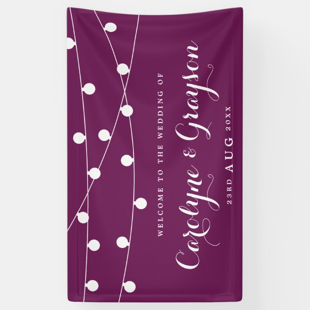 White Whimsical Fairy Lights Purple Wedding Banner