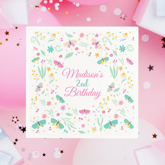 White Whimsical Garden Butterfly Girls Birthday Napkins