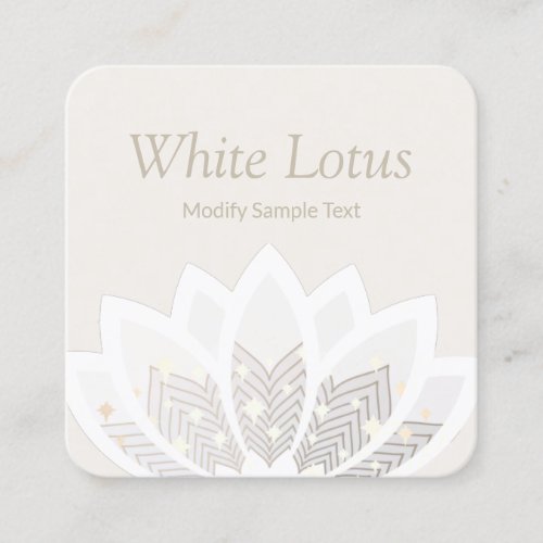 White Whimsical Lotus Flower Square Business Card