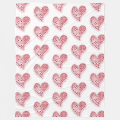 White Whimsical Pink Dotted Heart Fleece Blanket