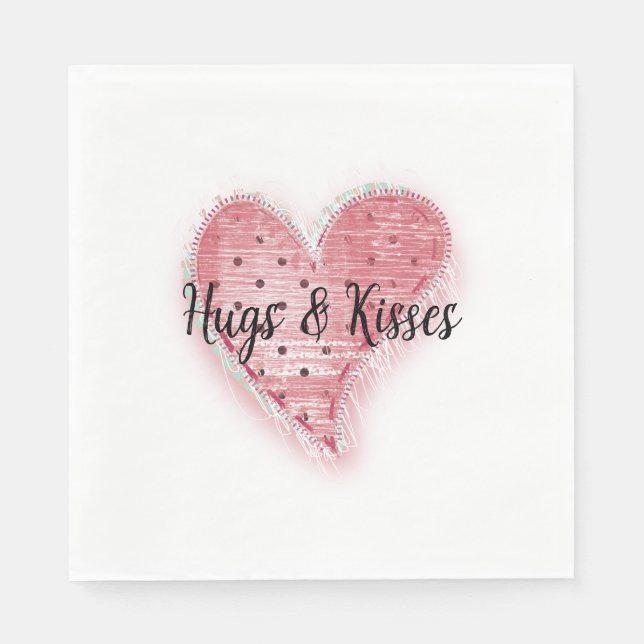 White Whimsical Pink Dotted Heart Napkins (Front)