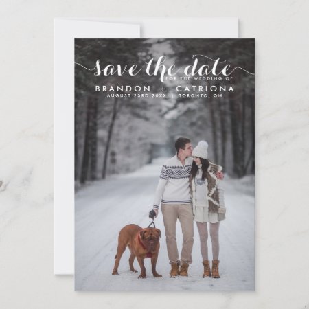 White Whimsical Script Photo Save The Date