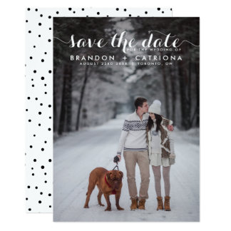 White Whimsical Script Photo Save The Date Card