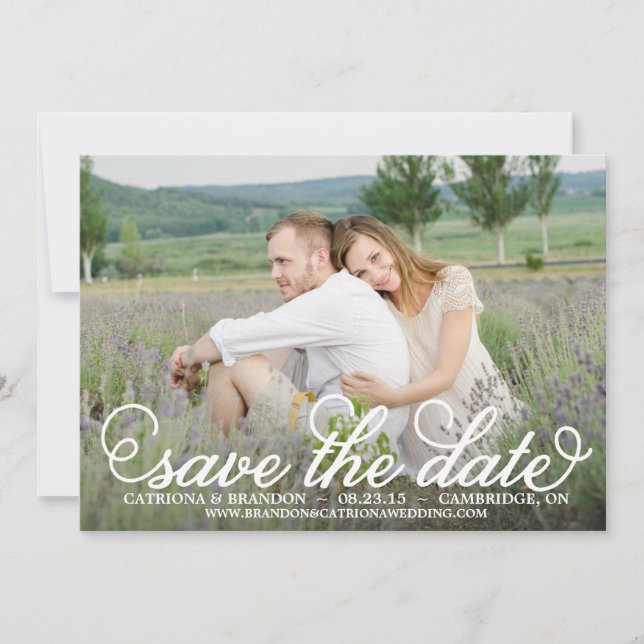 White Whimsical Script Save the Date Announcement (Front)