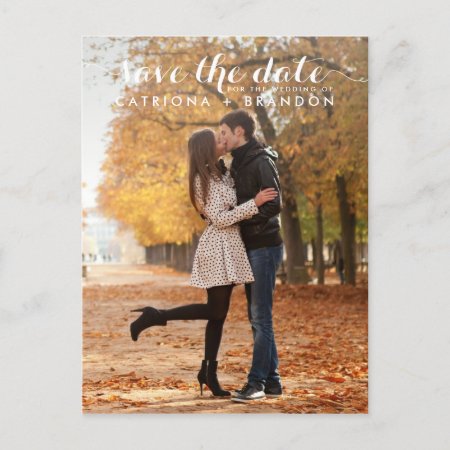 White Whimsical Script Save The Date Postcard