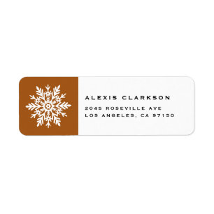 White Whimsical Snowflake Burnt Orange Christmas Label