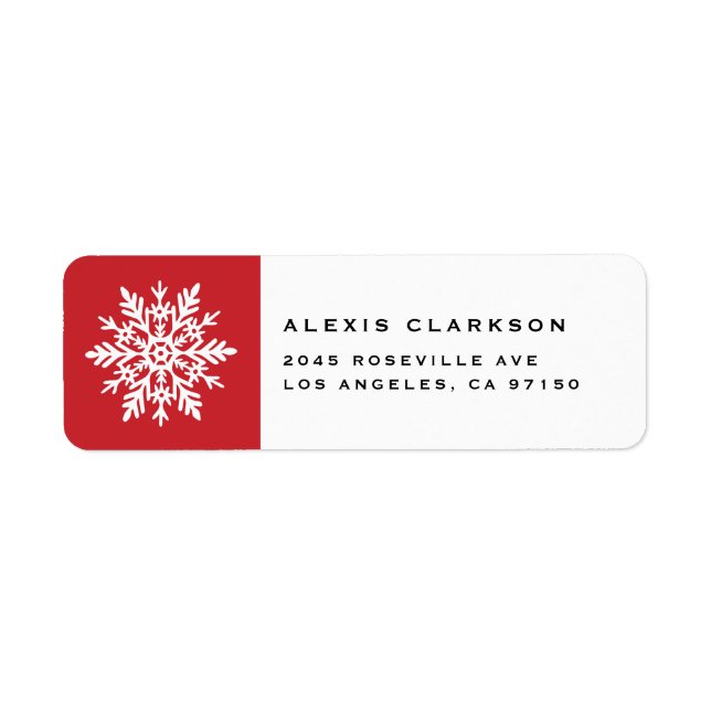 White Whimsical Snowflake Red Christmas Label (Front)