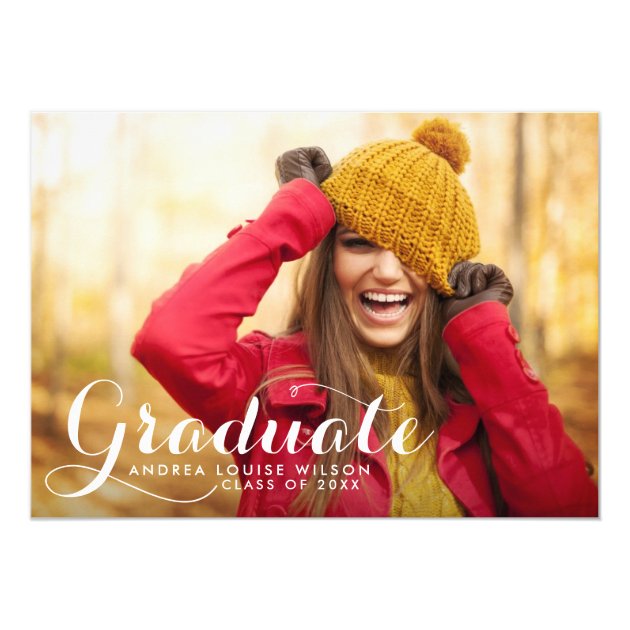 White Whimsicla Script Photo Graduation Party Card