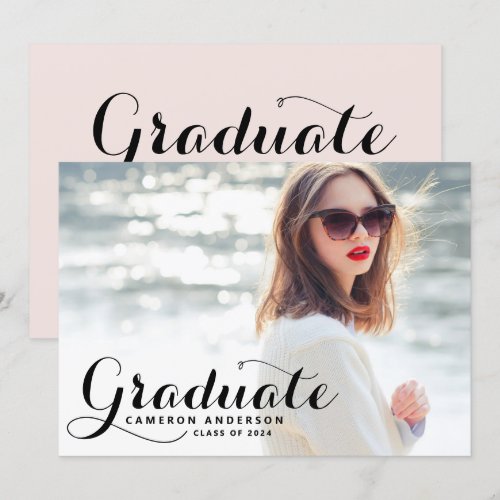 White Whimsicla Script Photo Graduation Party Card