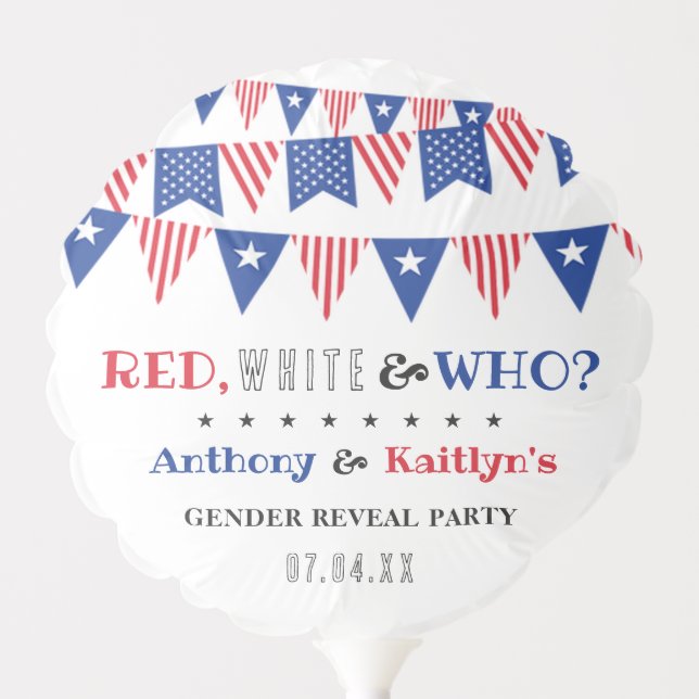 White & Who? 4th Of July Gender Reveal Party Balloon (Front)