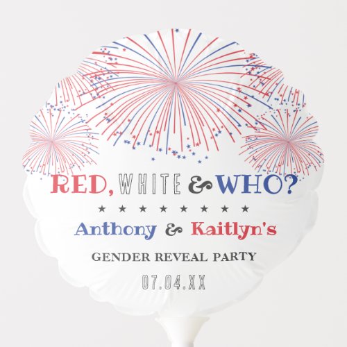 White  Who 4th Of July Gender Reveal Party Balloon