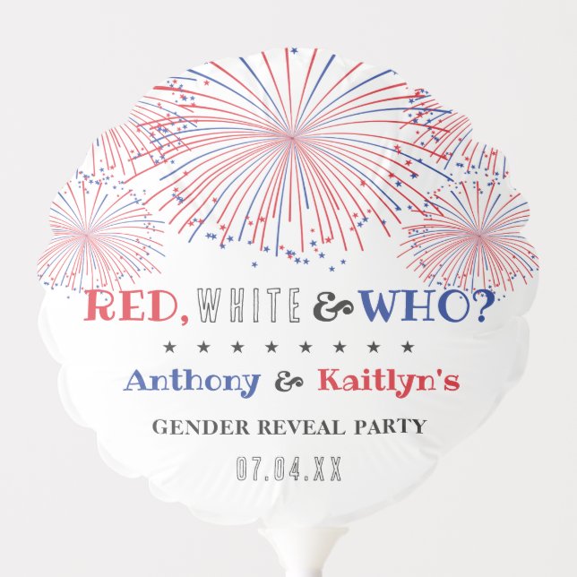 White & Who? 4th Of July Gender Reveal Party Balloon (Front)