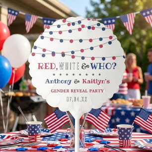 White & Who? 4th Of July Gender Reveal Party Balloon