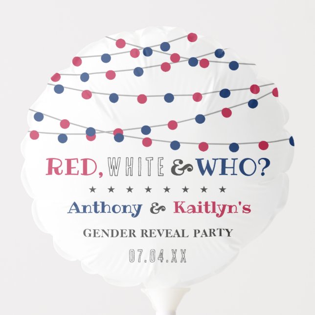White & Who? 4th Of July Gender Reveal Party Balloon (Front)