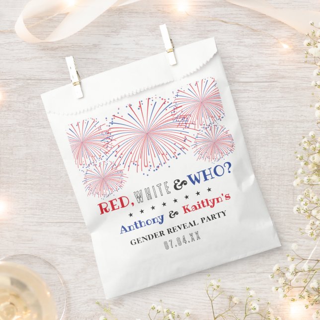 White & Who? 4th Of July Gender Reveal Party Favor Bag (Clipped)