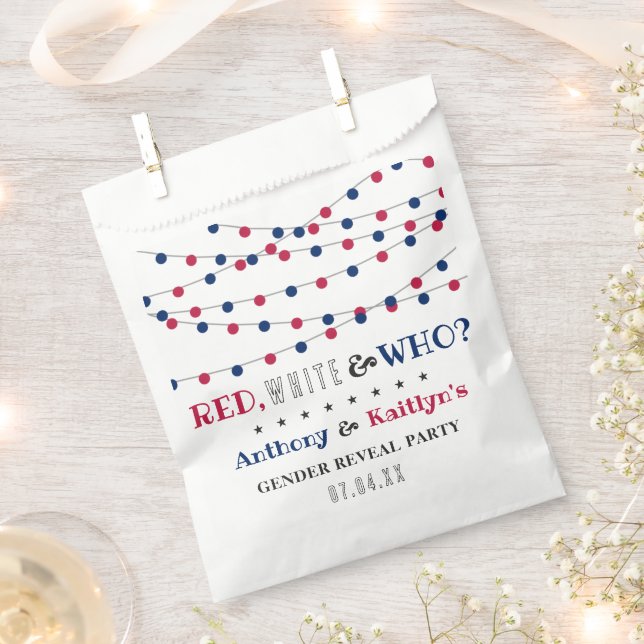 White & Who? 4th Of July Gender Reveal Party Favor Bag (Clipped)