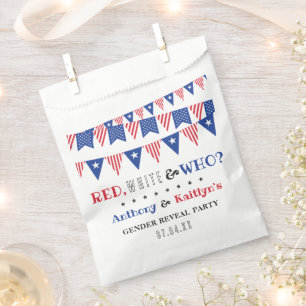 White & Who? 4th Of July Gender Reveal Party Favor Bag