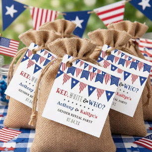 White & Who? 4th Of July Gender Reveal Party Favor Tags