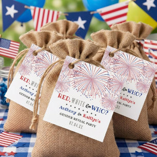 White & Who? 4th Of July Gender Reveal Party Favor Tags