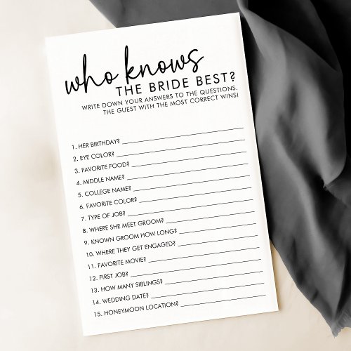 White Who Know The Bride Best Bridal Shower Game