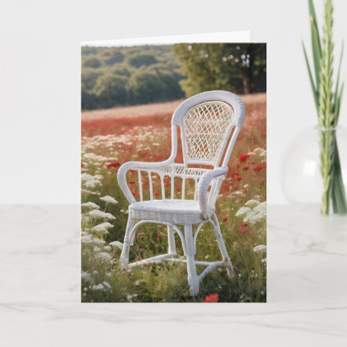 White Wicker Chair In Meadow Card
