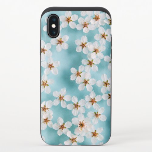 White Wild Cherry Blossom Flowers On Blue iPhone X Slider Case