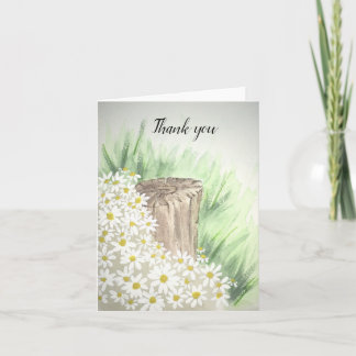 White wild daisies by tree stump- thank you -blank card