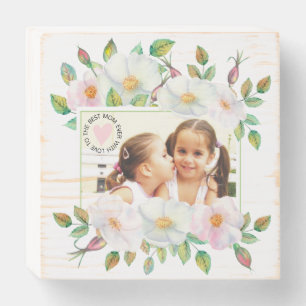 White wild dog roses green Mother's Day photo Wooden Box Sign
