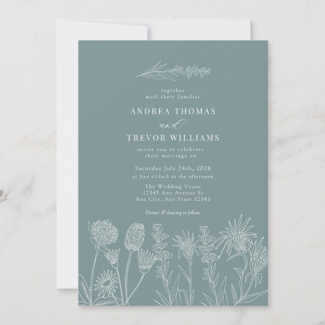 White Wild Flowers | Boho Chic Wedding Invitation (Front)