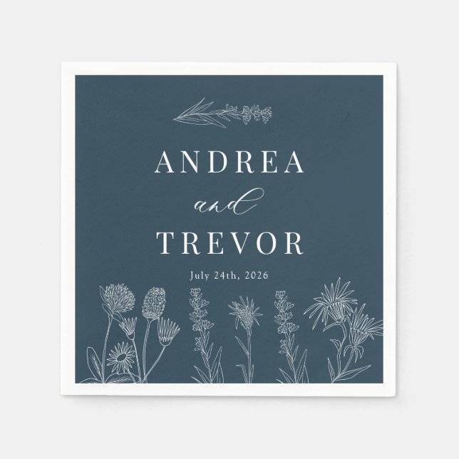 White Wild Flowers | Boho Chic Wedding Napkins (Front)