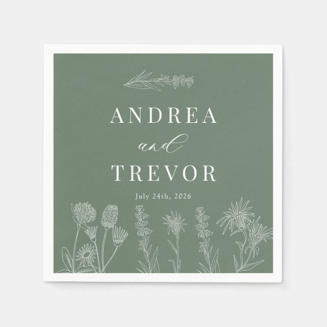 White Wild Flowers | Boho Chic Wedding Napkins (Front)