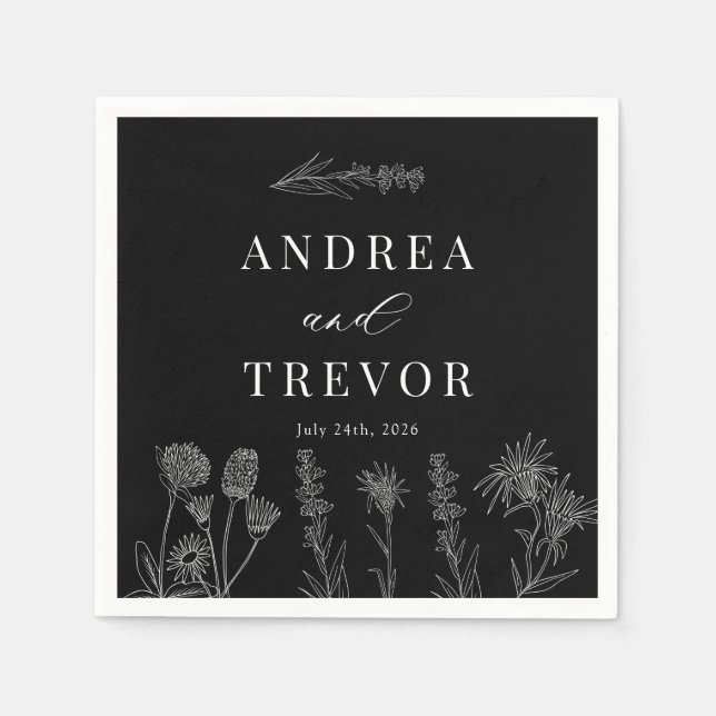 White Wild Flowers | Boho Chic Wedding Napkins (Front)