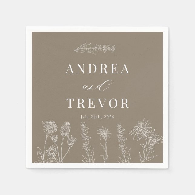 White Wild Flowers | Boho Chic Wedding Napkins (Front)