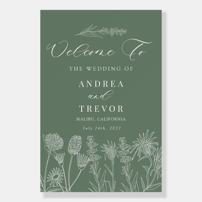 White Wild Flowers | Boho Chic Wedding Welcome  Foam Board (Front)