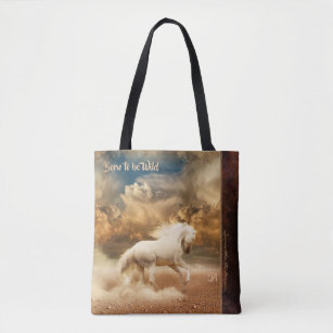 White Wild Horse Running in Desert - Personalized Tote Bag