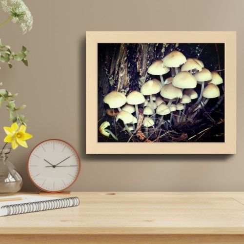 White Wild Mushroom Cluster Framed Framed Art