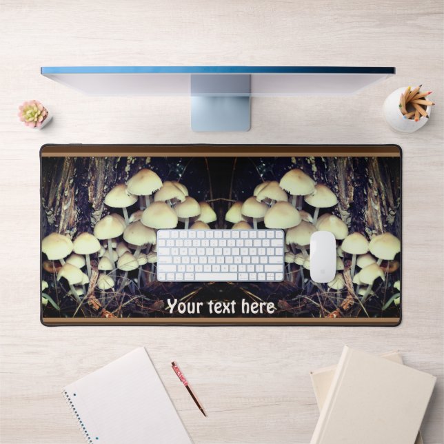 White Wild Mushroom Cluster Personalized Desk Mat (Office 1)