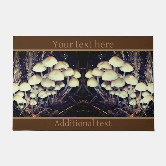 White Wild Mushroom Cluster Personalized Doormat (Front)