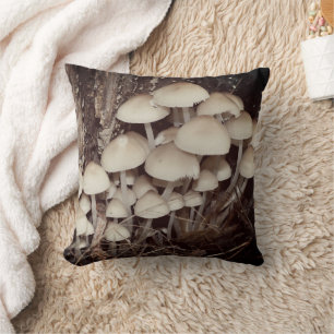 White Wild Mushroom Cluster  Throw Pillow