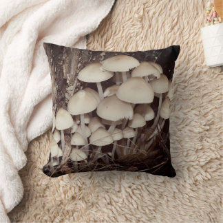 White Wild Mushroom Cluster  Throw Pillow